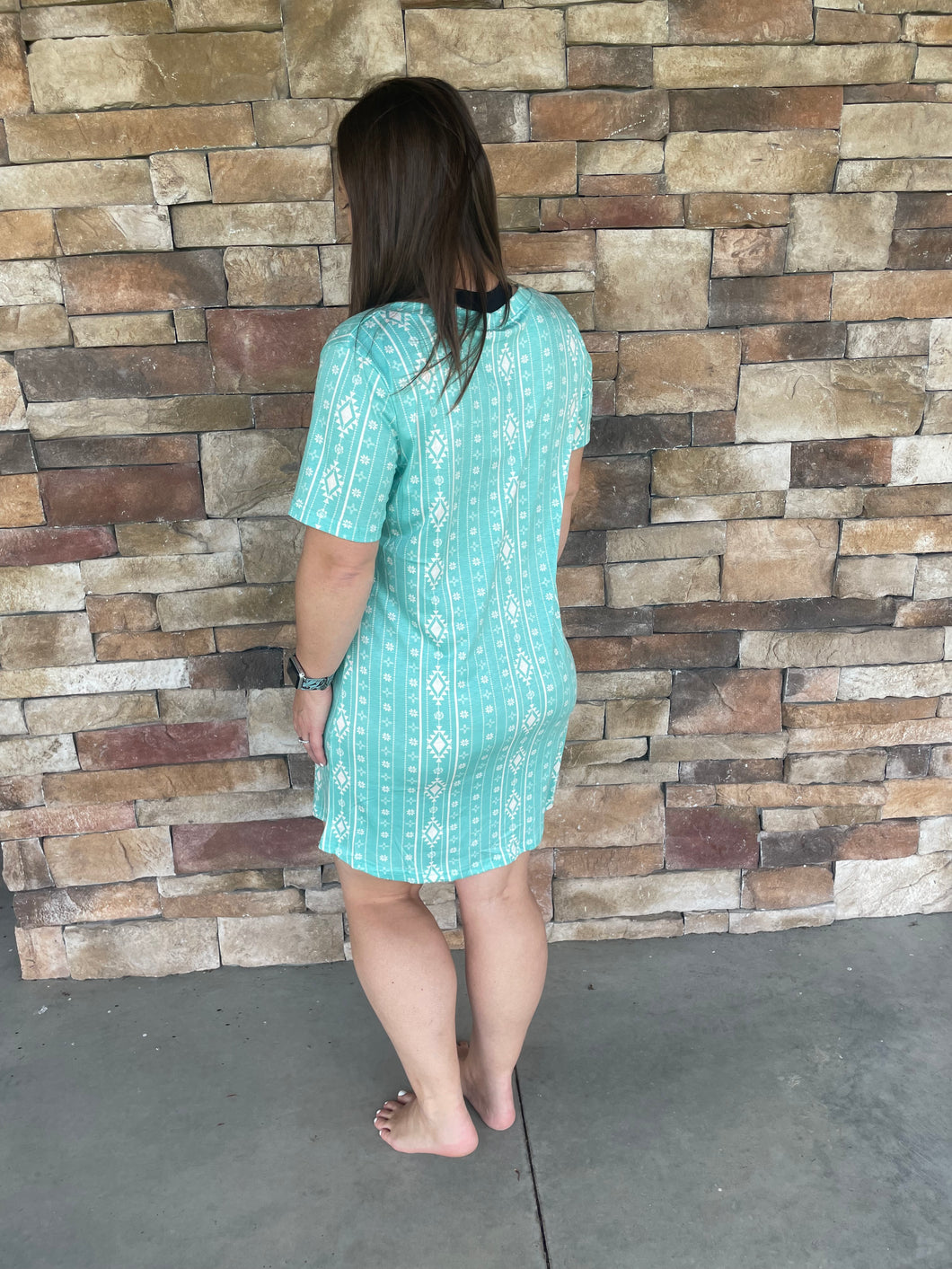 Walking in Turquoise Dress